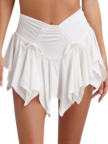 TTAO Damen Transparent Rock Minirock Extrem Kurz Unterrock Slim Fit/Ausgestellt Röckchen Erotische Dessous Reizwäsche Weiß M S von TTAO