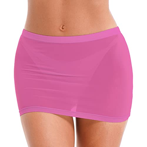 TTAO Damen Transparent Rock Sexy Minirock Extrem Kurz Unterrock Slim Fit/Ausgestellt Röckchen Erotische Dessous Reizwäsche Hot Pink C M von TTAO