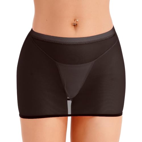 TTAO Damen Transparent Rock Sexy Minirock Extrem Kurz Unterrock Slim Fit/Ausgestellt Röckchen Erotische Dessous Reizwäsche Schwarz A L von TTAO