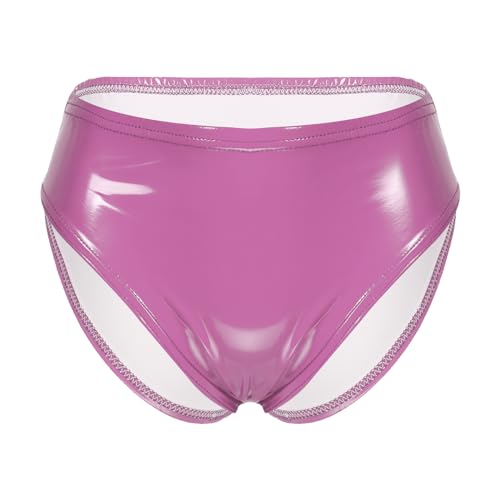 TTAO Damen Wetlook Slip Hohe Taille Bikinihose Stretch Lack Leder Optik Hotpants Booty Shorts Reizwäsche Gogo Tanz Outfits Clubwear Hot Pink I 3XL von TTAO