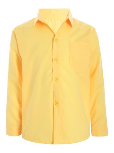 TTAO Einfarbiges Hemd Kinder Jungen Langarm Oberteil Button Down Shirt Regular Fit Reverskragen Schuluniform Party Freizeit Hemd Gr. 110-164 Gelb 122-128 von TTAO