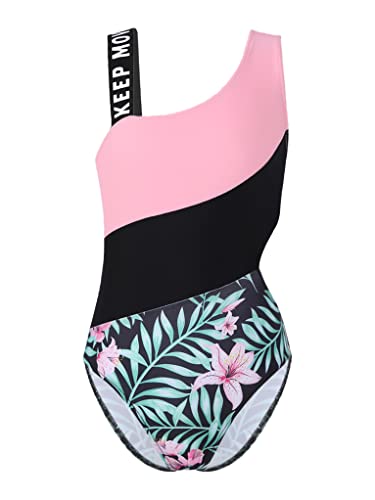 TTAO Einteiler Mädchen Badeanzug Bikini für Kinder Sommer Blumendruck Schwimmanzug Äremllos Bademode Swimwear Gr.98-164 Rosa Lilie 134-140 von TTAO