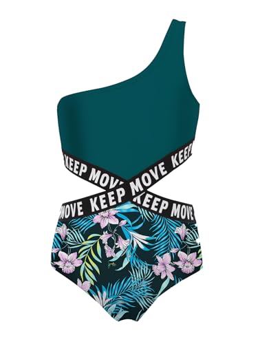TTAO Mädchen Einteiliger Badeanzug mit Cut-Out Bikini Tankini Sommer UV-Schutz Bademode Badeanzug Strand Strandmode EIN Stück Badebekleidung Blumen B 146-152 von TTAO
