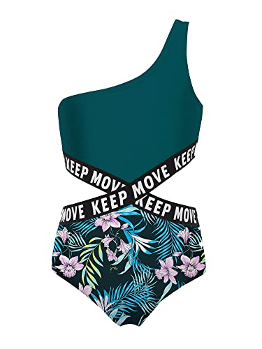 TTAO Einteiler Mädchen Badeanzug Bikini für Kinder Sommer Blumendruck Schwimmanzug Äremllos Bademode Swimwear Gr.98-164 Blumen B 158-164 von TTAO