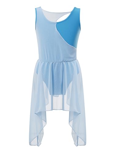 TTAO Gymnastikanzug Kinder Mädchen Ärmellos Eiskunstlauf Kleid Ballettkleid Turnanzug Ballettröckchen Kleid Trikotanzug Training Gymnastikbody Hellblau A 122-128 von TTAO