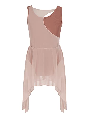 TTAO Gymnastikanzug Kinder Mädchen Ärmellos Eiskunstlauf Kleid Ballettkleid Turnanzug Ballettröckchen Kleid Trikotanzug Training Gymnastikbody Rötlich-braun A 134-140 von TTAO