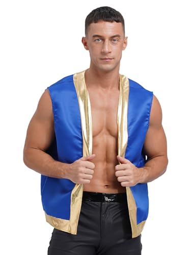 TTAO Herren Arabischer Prinz Weste Festliche Weste Kostüm Orient Sultan Gilet Ärmellos Open Vorne Jacke Oberteile Halloween Cosplay Outfits Königsblau M von TTAO