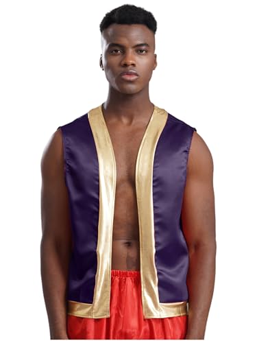 TTAO Herren Arabischer Prinz Weste Festliche Weste Kostüm Orient Sultan Gilet Ärmellos Open Vorne Jacke Oberteile Halloween Cosplay Outfits Violett L von TTAO