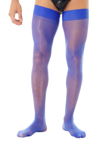 TTAO Herren Elegant Kniestrümpfe Öl Glanz Stützstrümpfe Feinstrumpfhose Lange Halterlose Strümpfe Socken für Crossdressing Dessous Royal Blau Einheitsgröße von TTAO