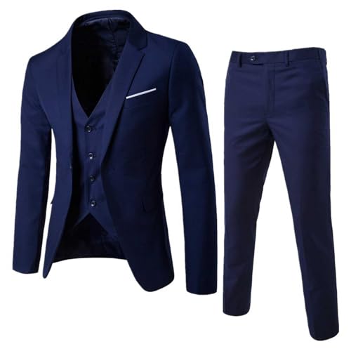 TTAO Herren Festlich Anzug Set aus Anzugjacke Anzugweste und Anzughose Hochzeitsanzug Gentleman Büro Business Outfits Navy Blau 3XL von TTAO