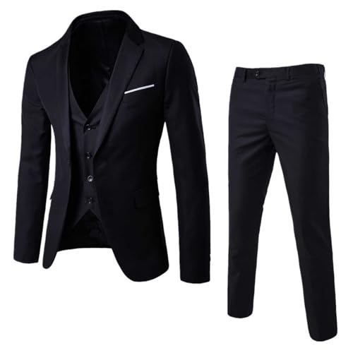 TTAO Herren Festlich Anzug Set aus Anzugjacke Anzugweste und Anzughose Hochzeitsanzug Gentleman Büro Business Outfits Schwarz XXL von TTAO