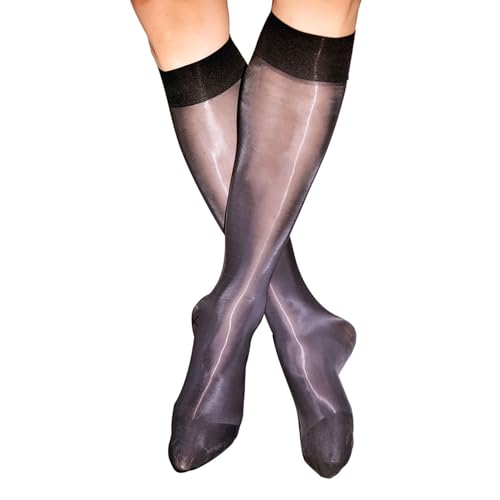 TTAO Herren Glänzend Strümpfe Halterlose Nylonstrümpfe Overknee Socken Kniestrümpfe Nylon Elastisch Stocking Lange Socken Sexy Dessous Schwarz E Einheitsgröße von TTAO