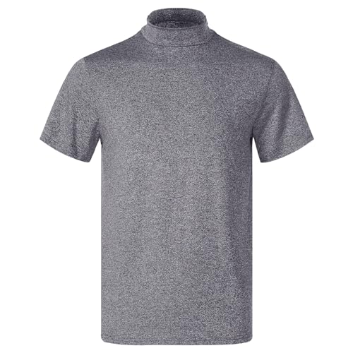 TTAO Herren Kurzarm Shirt Rollkragen Bluse Basic Einfarbig Unterhemd Slim Fit T-Shirt Modisches Sommer Oberteil Streetwear Dunkelgrau D XL von TTAO