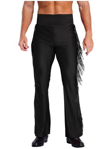 TTAO Herren Latein Tango Rumba Tanzhose Ballsaal Salsa Praxis Performance Hosen Männer Stretch Schlaghose Trainingshose Performance Kostüm Schwarz M von TTAO