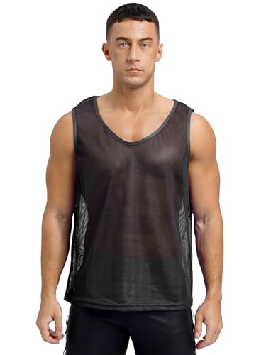 TTAO Herren Netz Tank Tops Sport Muskel Shirt Ärmellos Oberteil Rundkragen Netzhemd Achselshirt Männer Transparent Fitness Training Clubwear Schwarz XL von TTAO