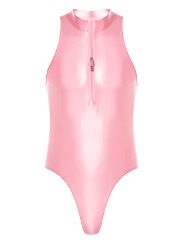 TTAO Herren ÖL Glanz Body Ärmellos Bodysuit Einteiler Kompression Unterwäsche Sport Trikot Leotard Overall Unterhemd Männer Unterwäsche Rosa Einheitsgröße von TTAO