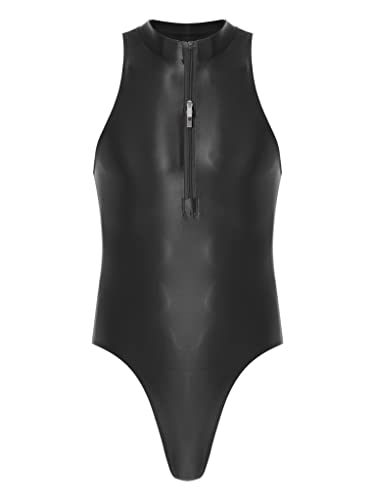 TTAO Herren ÖL Glanz Body Ärmellos Bodysuit Einteiler Kompression Unterwäsche Sport Trikot Leotard Overall Unterhemd Männer Unterwäsche Schwarz Einheitsgröße von TTAO