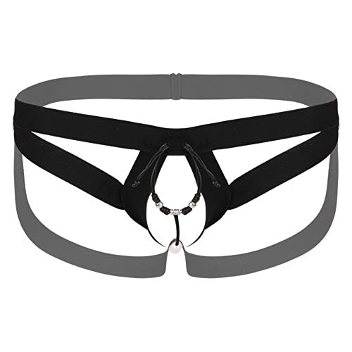 TTAO Herren Ouvert String Tanga Low Rise Bikini Briefs Ouvert-Slip mit Penishülle Elastisch Strappy Unterwäsche Clubwear Schwarz Einheitsgröße von TTAO