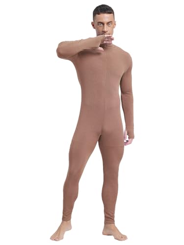 TTAO Herren Sportlicher Overall Tanz Trikot Ballettanzug Strumpfhose Einteiler Jumpsuit Langarm Ganzkörperanzug Trikotanzug Hose Tight Leggings Khaki XXL von TTAO