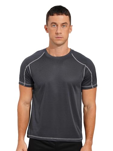 TTAO Herren Sportshirt Achselshirts Laufshirt Sport Kurzarmshirt Unterhemd Fitness Schnelltrocknend Tshirt Trainingsshirt Für Running Jogging Gym Dunkelgrau B 6XL von TTAO