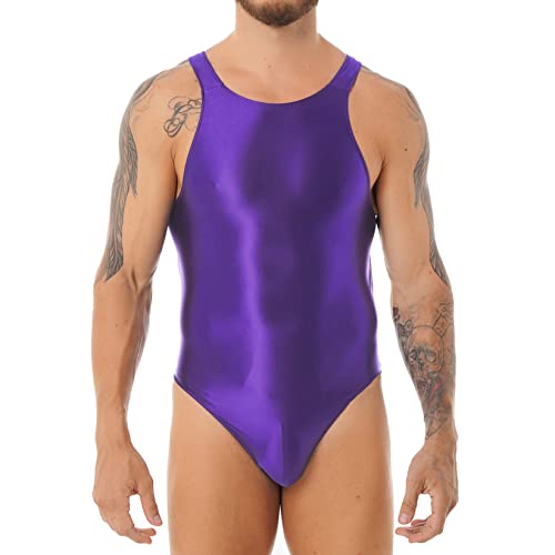 TTAO Herren Transparent Mesh Body Sexy Einteiler Unterwäsche Ärmellos Rundhals Stringbody High Cut Slip Erotische Nachtwäsche Violett A XL von TTAO