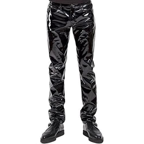 TTAO Herren Wetlook Leggings Kunstleder Hose Pants Tights Stretch Lederhosen Kompressionshose Clubwear Schwarz M von TTAO