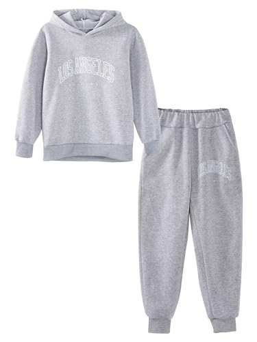 TTAO Jogginganzug Kinder Mädchen Sportanzug 2/3 tlg Langarm Trainingsanzug Kapuzenpulli mit Sporthose Kinder Outfits Freizeitanzug Grau F 152-158 von TTAO