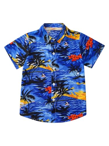 TTAO Jungen Hawaii Hemd Kurzarm Baumwolle Palmen Gedruckts Button Down Sommer Freizeithemd Strandhemd Typ A 128-134 von TTAO