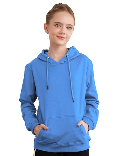 TTAO Jungen Kapuzenpullover Pullover Kapuzenjacke Classic Sport Sweatshirt Basic Einfarbig Baumwoll Hoodie für Kinder 3-14 Jahre Hellblau 134-140 von TTAO