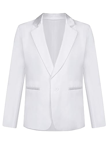 TTAO Jungen Kinder Anzug Jacke EIN-Knopf Blazer Gentleman Sakko Smoking Festlich Jacket Party Hochzeit Outfits Weiß 122-128 von TTAO