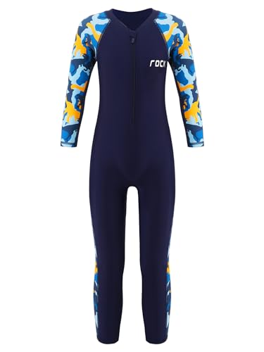 TTAO Jungen Mädchen Badeanzug Einteiler Lang/Kurz Ganzkörper Neoprenanzug UV-Schutz Schwimmanzug mit Reißverschluss Tauchanzüge Gr.104-176 Navy Blue 158-164 von TTAO