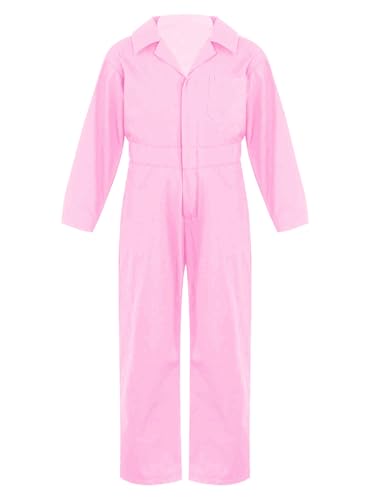 TTAO Kinder Arbeitsoverall Einteilige Blaumann Schutzanzug Jumpsuit Atmungsaktiv Frühling Herbst Junior Rallyekombi Freizeitanzug Größe 110-176 Rosa 170-176 von TTAO