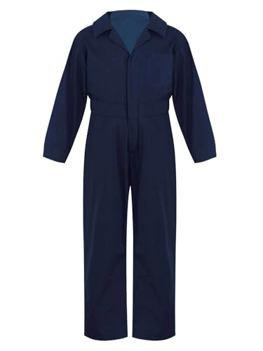 TTAO Kinder Arbeitsoverall Einteilige Blaumann Schutzanzug Jumpsuit Atmungsaktiv Frühling Herbst Junior Rallyekombi Freizeitanzug Größe 110-176 Dunkelblau 122-128 von TTAO