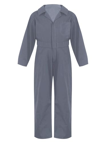 TTAO Kinder Arbeitsoverall Einteilige Blaumann Schutzanzug Jumpsuit Atmungsaktiv Herbst Winter Junior Rallyekombi Freizeitanzug Größe 110-176 Grau 122-128 von TTAO