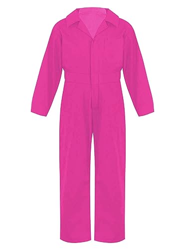 TTAO Kinder Arbeitsoverall Einteilige Blaumann Schutzanzug Jumpsuit Atmungsaktiv Herbst Winter Junior Rallyekombi Freizeitanzug Größe 110-176 Hot Pink 110-116 von TTAO