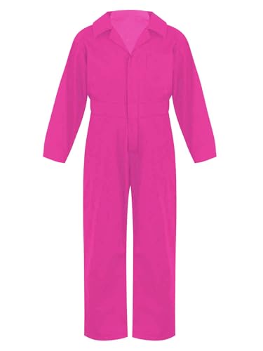 TTAO Kinder Arbeitsoverall Einteilige Blaumann Schutzanzug Jumpsuit Atmungsaktiv Frühling Herbst Junior Rallyekombi Freizeitanzug Größe 110-176 Hot Pink 146-152 von TTAO