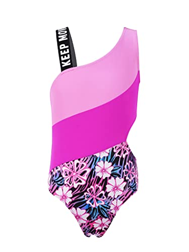 TTAO Einteiler Mädchen Badeanzug Bikini für Kinder Sommer Blumendruck Schwimmanzug Äremllos Bademode Swimwear Gr.98-164 Rose Rot Blumen 146-152 von TTAO