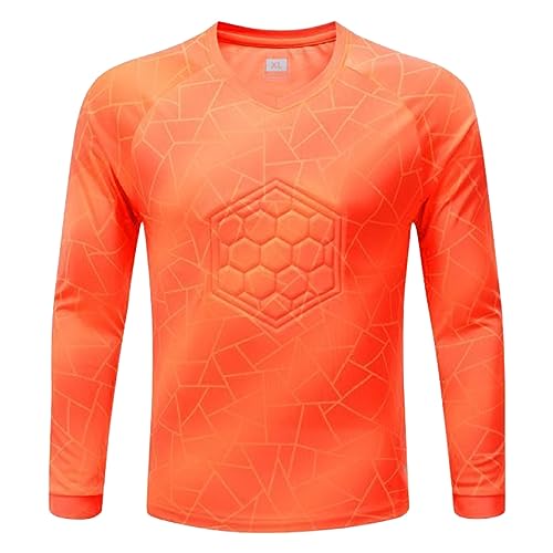 TTAO Kinder Jungen Torwart Trikots Gepolstert T-Shirt Fußballtrikot Oberteil Sportshirt Training Fitness Langarmshirt Atmungsaktiv Kompressionsshirt Orange 158-164 von TTAO