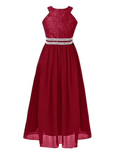 TTAO Kinder Mädchen Blumenmädchen Kleid Ärmelloses Partykleid Hochzeit Prinzessin Chiffon Kleid Festzug Brautjungfern Kleidung Burgundy B 170-176 von TTAO