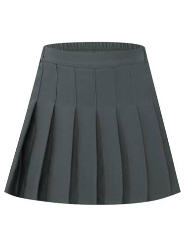 TTAO Kinder Mädchen Faltenrock Schulmädchen Uniform Skirt Faltenrock A-Linie Skater Rock Klassischer Rock Fasching Karneval Party Dunkelgrau 152-158 von TTAO