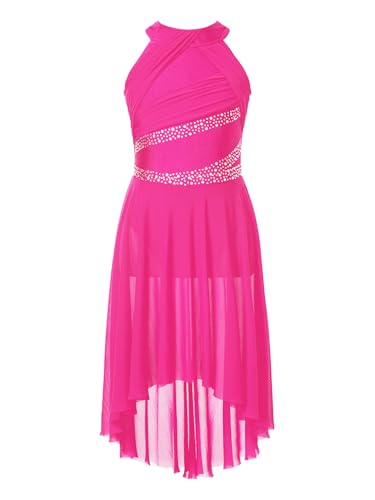 TTAO Kinder Mädchen Pailletten Kleid Blumenmädchen A-Linien Ärmellos Tüllkleid Hochzeit Brautjungfer Partykleid Geburtstagskleid Sommer Ballkleid Hot Pink B 146-152 von TTAO