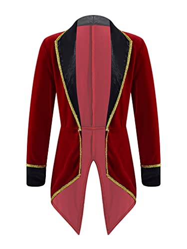 TTAO Kinder Mädchen Zirkus Ringmaster Jacke Halloween Langarm Reverskragen Frack Cosplay Party Festival Karneval Festzug Outfit Burgundy 152 von TTAO