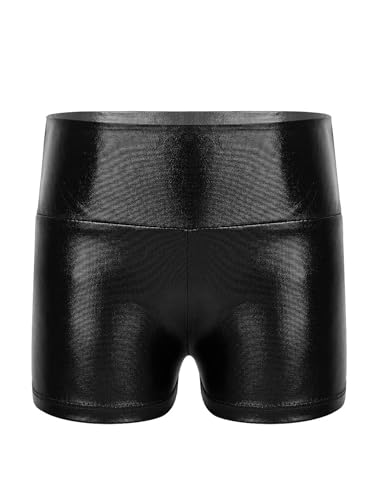 TTAO Kinder Shorts Metallic Glänzend Sportshorts Turnshorts Mädchen Hotpants Gymnastik Tanz Shorts Fitness Kurze Hose in Gr.98-164 Schwarz B 158-164 von TTAO