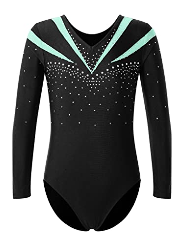 TTAO Kinder Turnanzug Gymnastikanzug Mädchen Leotard Langarm Ärmellos Trikot Training Dancewear Gymnastikbody Tanzbekleidung Wettkampf Hellgrun B 134-140 von TTAO