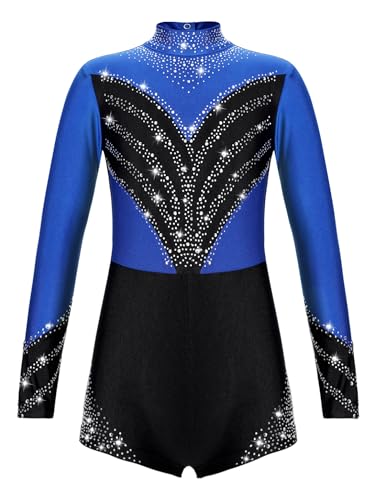 TTAO Kinder Turnanzug Gymnastikanzug Mädchen Leotard Langarm Ärmellos Trikot Training Dancewear Gymnastikbody Tanzbekleidung Wettkampf Königsblau H 158-164 von TTAO