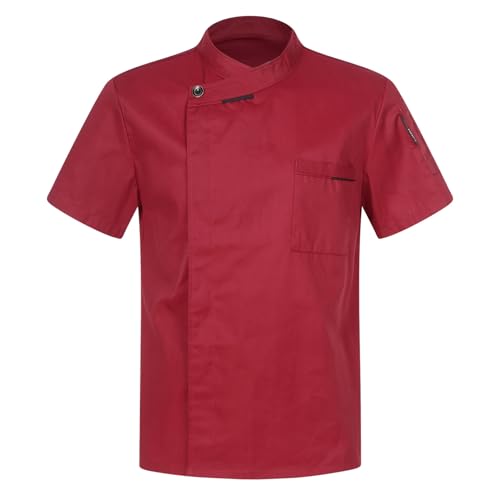 TTAO Kochjacke Herren Damen Bäckerjacke mit Lange Ärmel Küchen Koch Jacke Kostüm Restaurant Hotel Cafe Uniform Burgunderrotes Kurzarm 4XL von TTAO