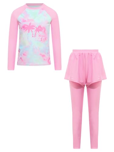 TTAO Mädchen Badeanzug 3tlg. Muslimischen Schwimmanzug Badeset Floral Schwimmanzug Langarm Top Hose Burkini Set Tankini Outfits gr. 92-164 Rose 146-152 von TTAO