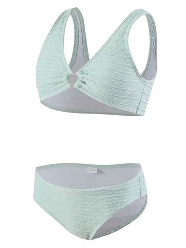 TTAO Mädchen Badeanzug Tank Sport Bikini Set Strukturierte Bikini Oberteil Mit Board Badeshorts elastisch Bademode Zweiteiliger strukturiert Swimsuit Minzgrün 134-140 von TTAO