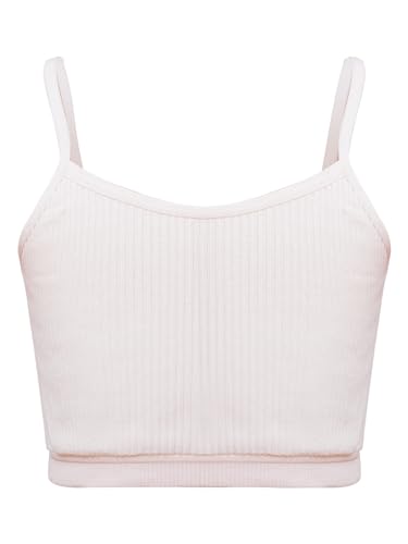 TTAO Mädchen Baumwolle Unterhemden Spaghettiträger Bauchfrei Oberteile Crop Top Tanktops Shirt Yoga Training Ballett Bralette Gymnastik Workout Rosa 140-152 von TTAO