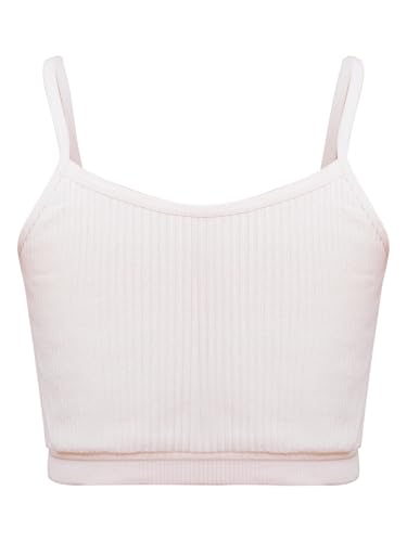 TTAO Mädchen Baumwolle Unterhemden Spaghettiträger Bauchfrei Oberteile Crop Top Tanktops Shirt Yoga Training Ballett Bralette Gymnastik Workout Rosa 140-152 von TTAO